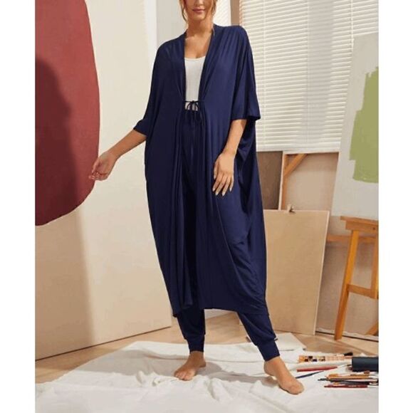 Suzanne Betro Tops - Simple By Suzanne Betro Navy Tie-Front Longline Kimono 1X